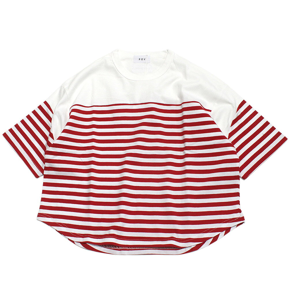 ボーダー切り替えTシャツレッド