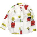 【DD×スヌーピー DENIM DUNGAREE×スヌーピーコラボ PEANUTS 子供服】 シーチング SNOOPY ソウガラ シャツ 1W白