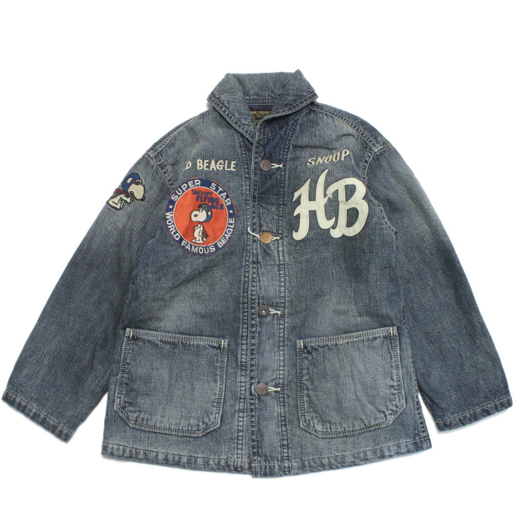 【DD×スヌーピー DENIM DUNGAREE×スヌーピーコラボ PEANUTS 子供服】 8OZデニム SNOOPY カバーオール 4NV紺