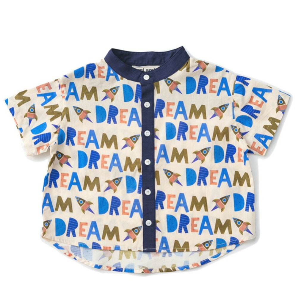Short Sleeves - 子供服 男の子 女の子ami amie アミアミ バンドーカラー半袖シャツ ネイビー(94)
