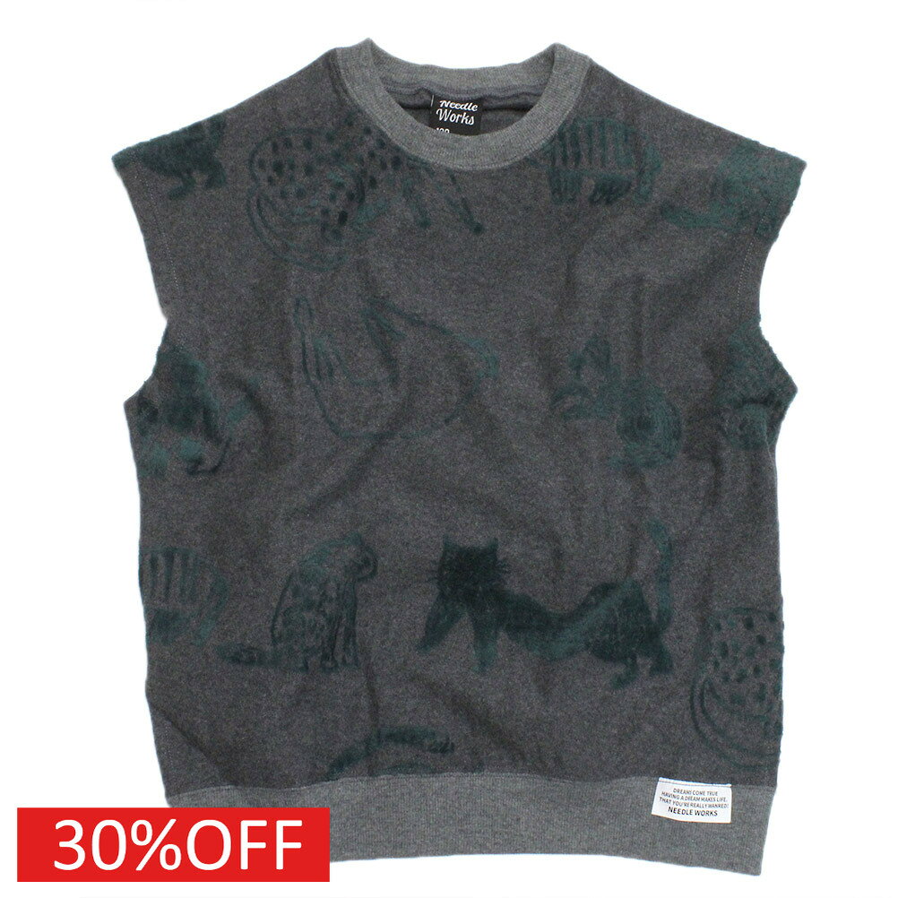 【ニードルワークス NEEDLE WORKS】 セール 【30%OFF】 CATフロッキージャガード天竺BIGベスト チャコール