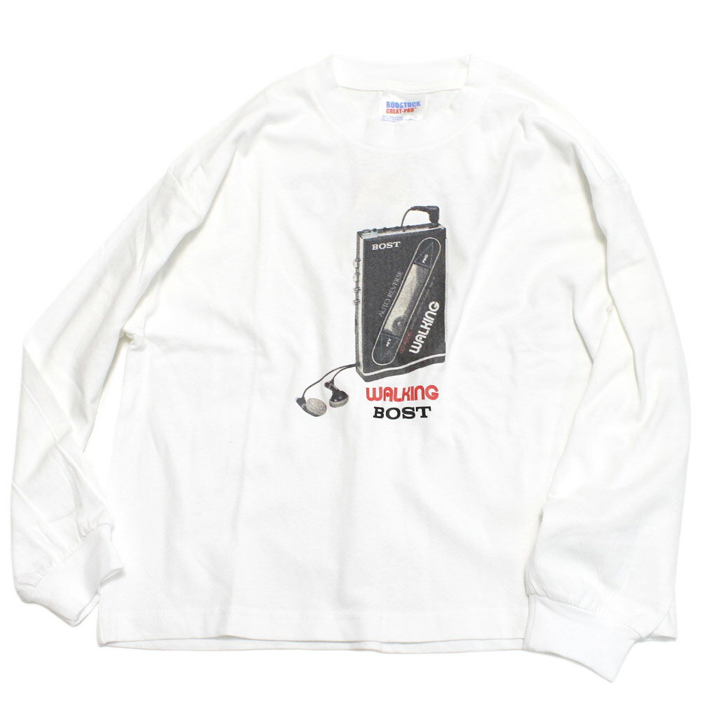 【子供服 ジュニア 親子 BOOSTOCK ブーストック】 WALKINGBOST L/S Tシャツ ホワイト(WH)
