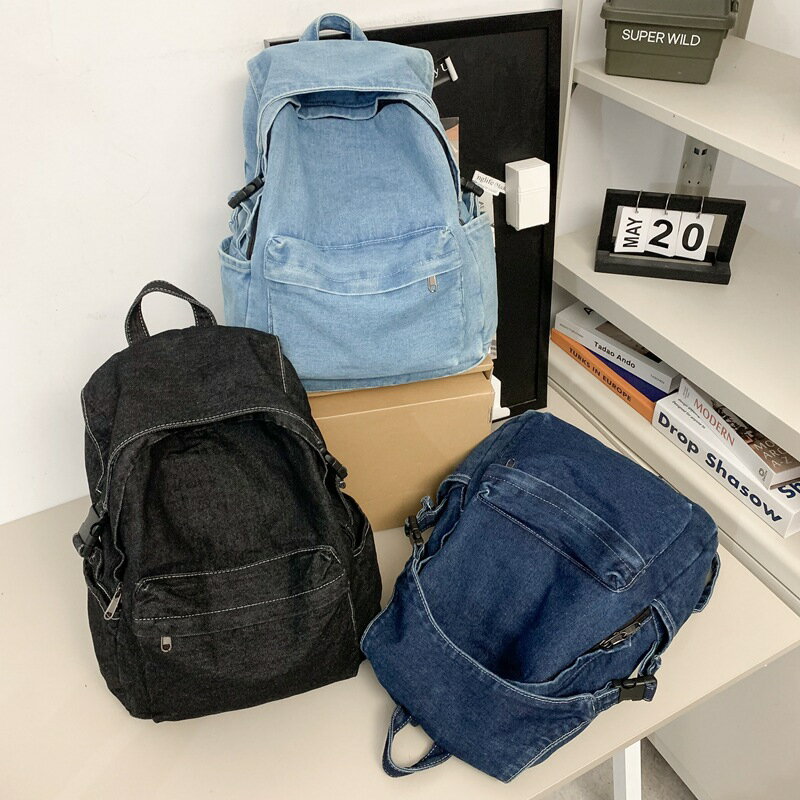《デニムリュック》 綿 リュックサック ナップサック 黒 ブルー ネイビー かわいい オシャレ 大容量 A4