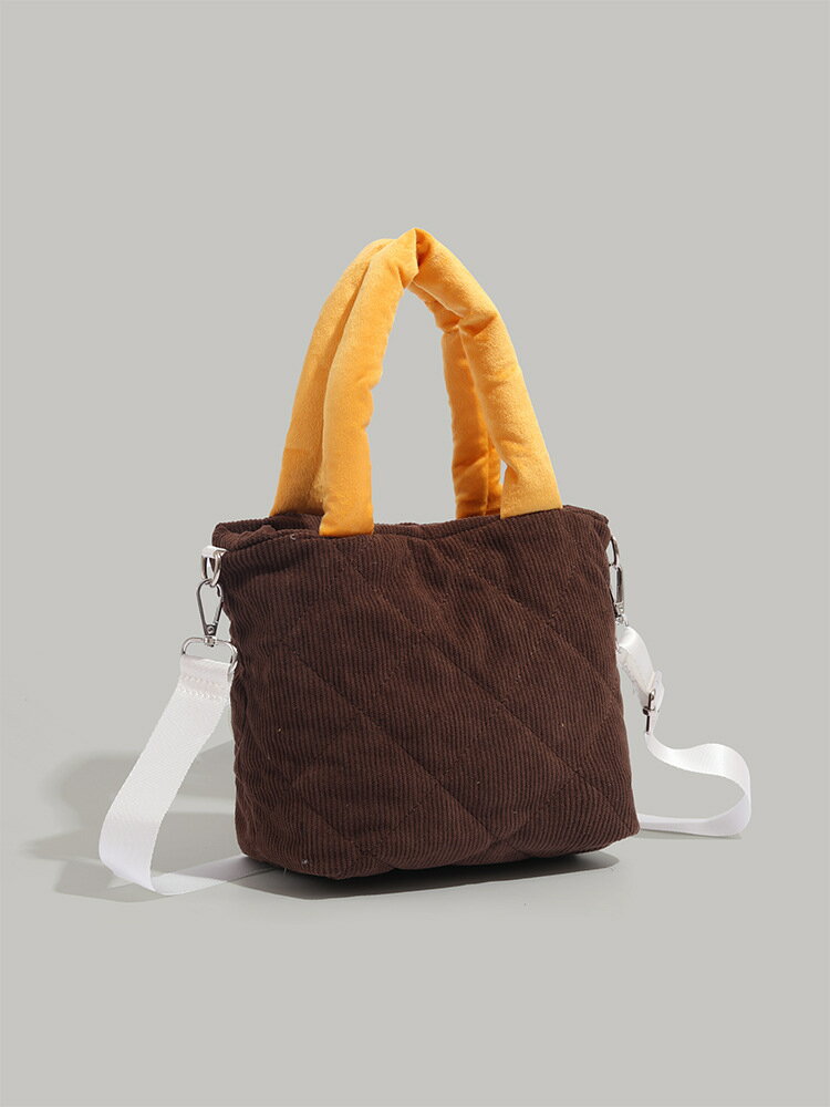 《配色ハンドルコーデュロイバッグ》...