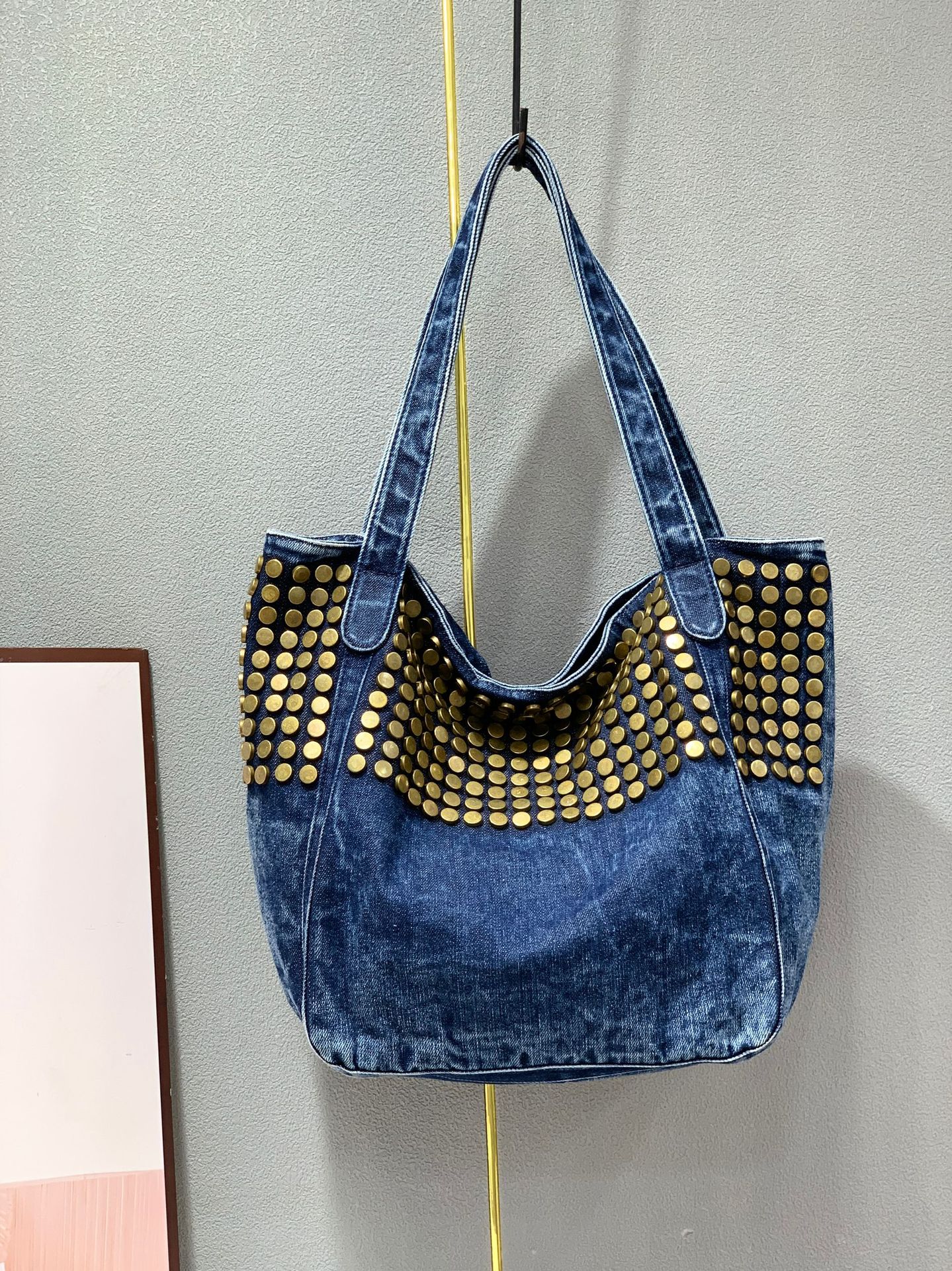 《ボタンスタッズ付デニムトートバッ...