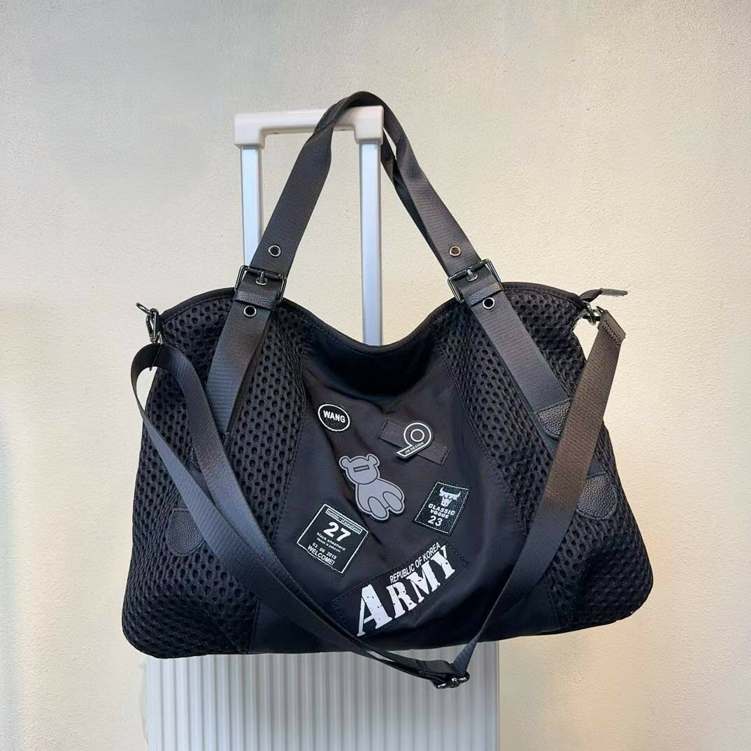 Rakuten - 《パッチワーク使いダンボールニットトート》 ポリエステル100% 合成皮革 大容量 黒