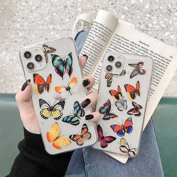 Rakuten - 【メール便送料無料】≪大人気クリアシリーズ≫シンプルで使いやすいクリアボディ♪大人女子にぴったりなカラフルで光沢感のあるバタフライ柄スマホケース iPhone7/8/SE2,7/8Plus,iPhoneX/Xs,iPhoneXR,iPhoneXS Max,iPhone11,11Pro,11Pro Max