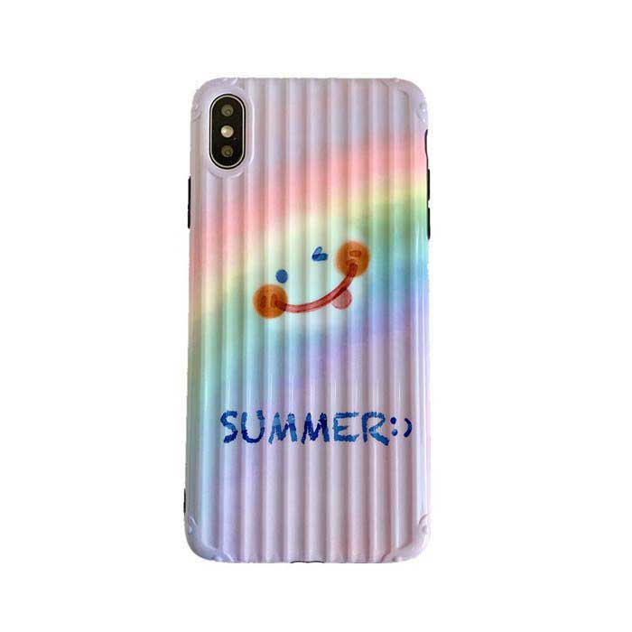 【メール便送料無料】≪大人気Smileシリーズ≫掴みやすいオシャレなラゲージケース風凸凹ボディが大人女子にぴったり♪虹になったにこちゃんがかわいいのスマホケース iPhone6,6s,6Plus,6 S Plus,iPhone7,8,7Plus,8Plus,iPhoneX,XS,iPhoneXR,iPhoneXS MAX