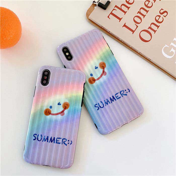 【メール便送料無料】≪大人気Smileシリーズ≫掴みやすいオシャレなラゲージケース風凸凹ボディが大人女子にぴったり♪虹になったにこちゃんがかわいいのスマホケース iPhone6,6s,6Plus,6 S Plus,iPhone7,8,7Plus,8Plus,iPhoneX,XS,iPhoneXR,iPhoneXS MAX