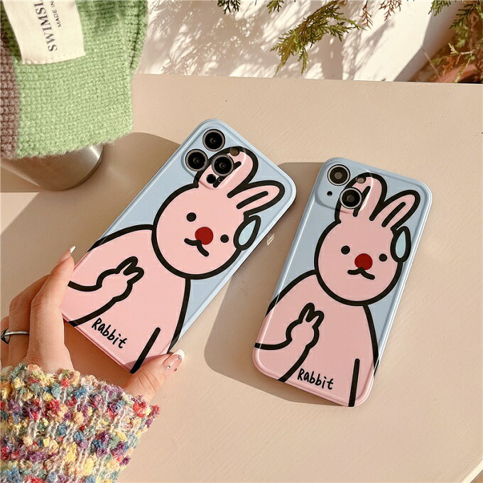 【メール便送料無料】≪大人気アニマルシリーズ≫お洒落なブルーカラーボディ♪大人女子にぴったりなPOPでキモ可愛いラビット柄のスマホケース iPhoneX/Xs XR XsMax iPhone11 11proMax iPhone12 12pro 12ProMax iPhone13 13Pro 13ProMax iPhone14 14Pro 14ProMax