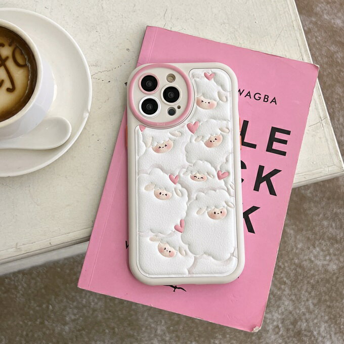 【メール便送料無料】≪大人気アニマルシリーズ≫高級感のあるレザー風ホワイトボディ♪大人女子にぴったりなPOPでCUTEなヒツジさんいっぱいのスマホケース iPhone11 11ProMax iPhone12 12Pro 12ProMax iPhone13 13pro 13ProMax iPhone14 14Plus 14Pro 14ProMax