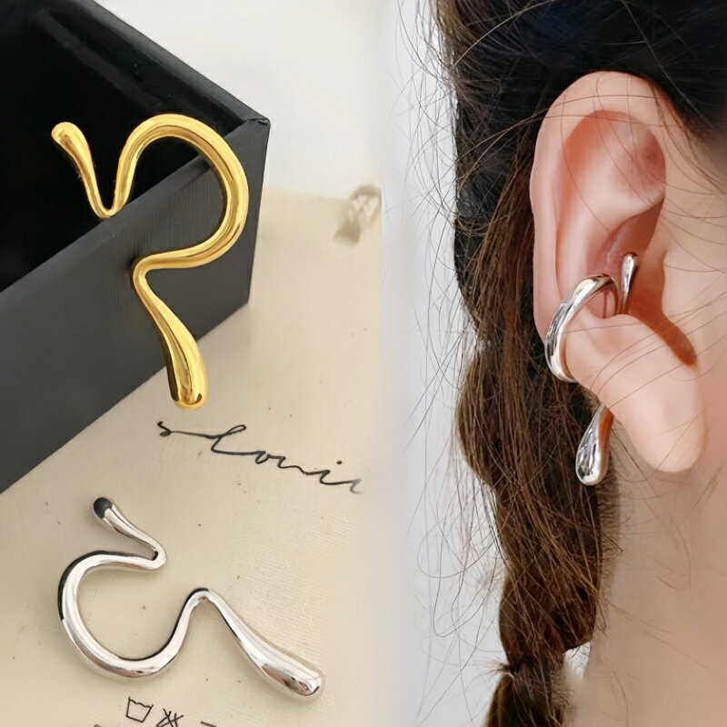 レディース人気 大ぶり 片耳 変形 イヤーカフ ゴールド イヤカフ 大人可愛い 大人女子 高見え 痛みなし..