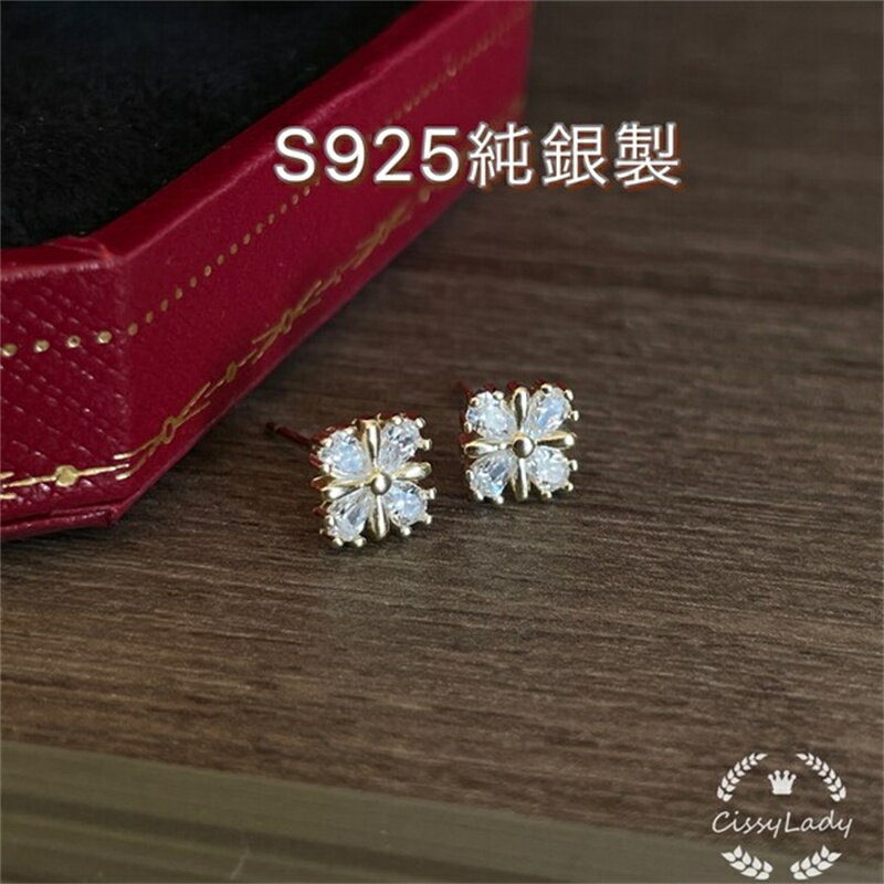 S925 レディース人気ピアス ゴールド スクエア クロス CZダイヤ ピアス 繊細 大人女子 誕生石 小さい 小ぶり セカンドピアス 職場アクセサリー