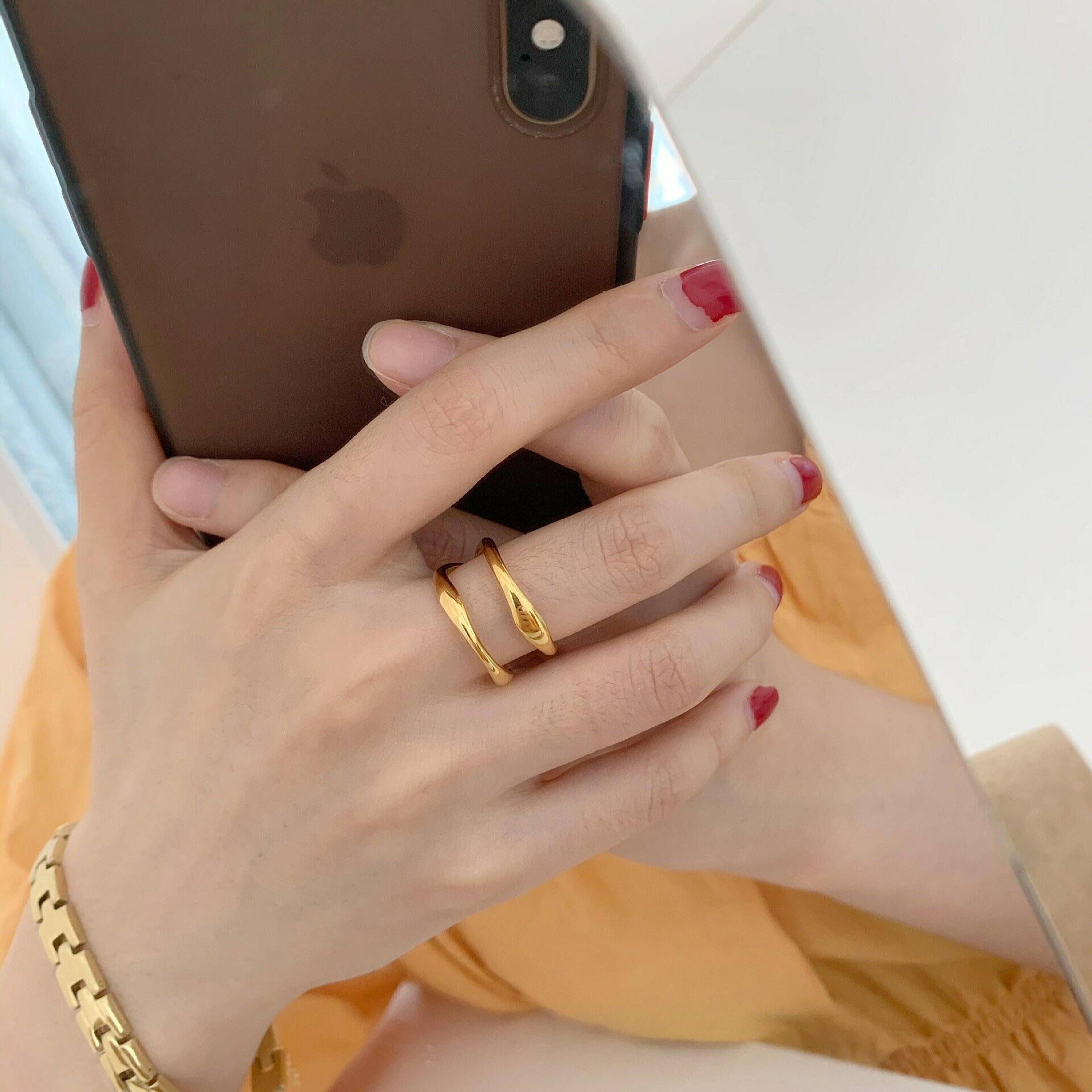 乐天商城 - CICI 18kgp サージカルステンレス製 ダブルライン 指輪 リング ring 金属アレルギー対応 つけっぱなし レディース人気 カジュアル 重ね付け 細身 高見え
