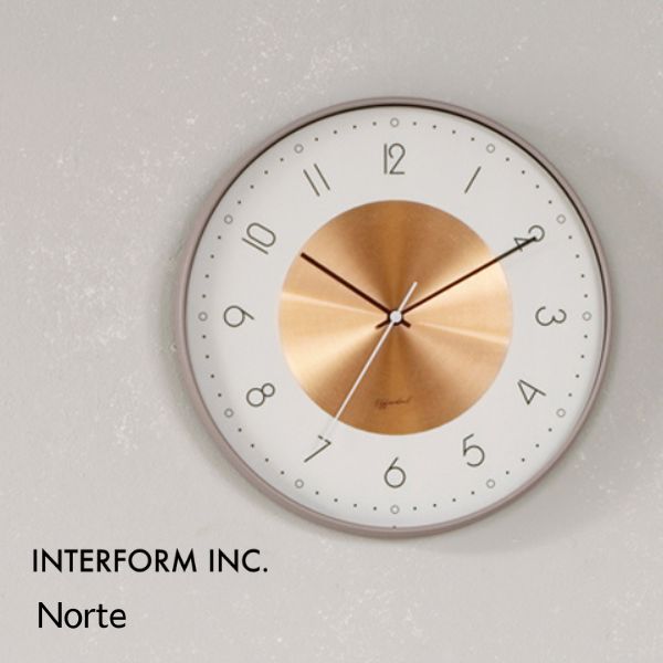 送料無料 掛け時計 ウォールクロック コパー グレージュ インターフォルム INTERFORM クロック CLOCK ノルテ Norte CL-4090