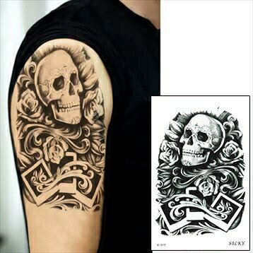 貼るTATOO!【骸骨・ガイコツ】防水防汗で長持ち! 日本未発売 デザインタトゥーシール 大きいサイズ (メール便配送) 髑髏 ドクロ タトゥー 海 タトゥシー...