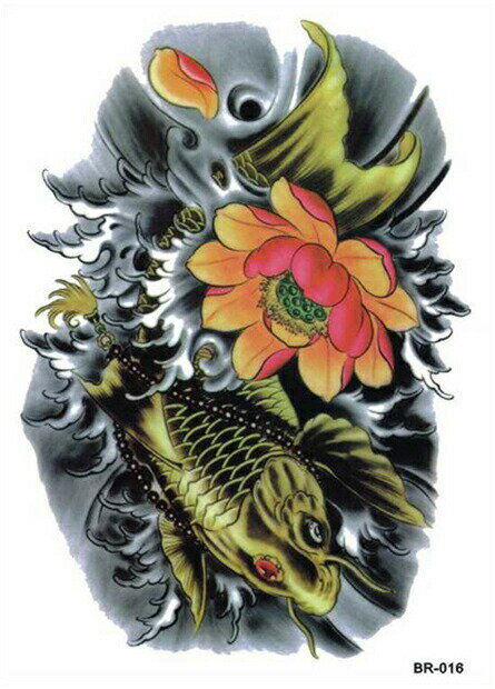 タトゥーシール 防水防汗で長持ち!タトゥーシール大きい鯉 花|タトゥシール タトゥーシール tatoo入れ墨 ボディシール ボディーシール タトゥ 刺青アクセサ...