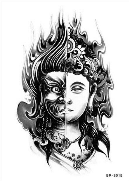 タトゥーシール 仏像 モノクロ 防水防汗で長持ち! 日本未発売 デザイン タトゥーシール 大きいサイズ (メール便配送) 海 タトゥシール tatoo 入れ墨 ...