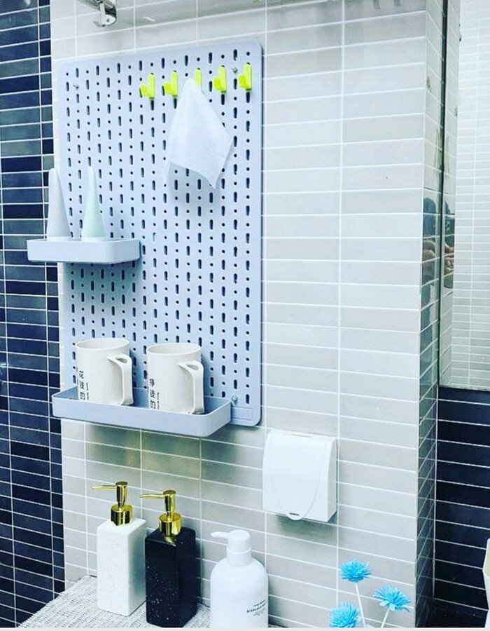 壁面ボード 有孔ボード 5点セット 壁掛け バスルーム 浴室 シャワー室 壁面収納 壁掛け 取付簡単 ...