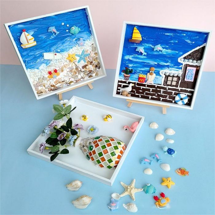 パレット絵 テクスチャーアート モザイク アクセサリー 樹脂DIYクリームテクスチャー DIY Cream Glue & Resin パーツ アクリル絵の具 5D 塗装 DIY 手作り絵画手芸キット 海の絵 円形 20x20cm 全面貼り付けタイプ ビーズ絵画キット キット 動物 ダイヤモンドアート 2
