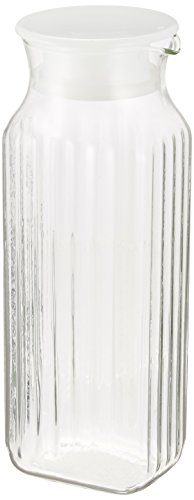 iwaki(イワキ) 耐熱ガラス ピッチャー 冷水筒 ホワイト 1L 茶こしなし 角型サーバー 麦茶 お茶 ポット KT296K-Wのサムネイル