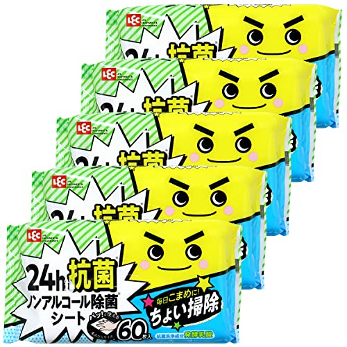 レック 激落ちくん ちょい掃除シート ノンアルコール除菌 24時間抗菌 60枚入 (5個パック) 抗菌洗浄成分..