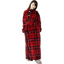 アイリスプラザ fondan 着る毛布 ポケット・ベルト付 特製BOX入り Lサイズ 着丈170cm チェック柄 レッド×ブラック 静電気防止 洗える