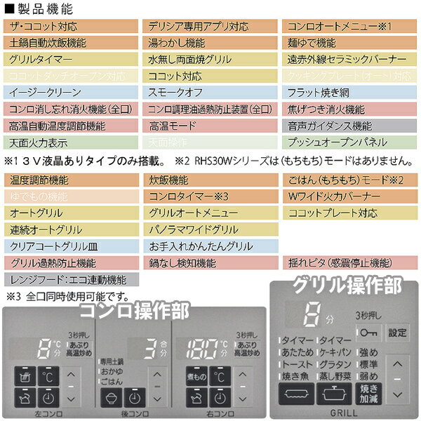 【2つのココット付属】 ビルトインコンロ 3口 ガスコンロ リンナイ DELICIA デリシア RHS31W30E11RCBW 液晶なし操作部 3V乾電池 ダブルワイド火力バーナー ビルトインガスコンロ 60cm ブラック 都市ガス プロパン LP 送料無料 設置 交換 三口