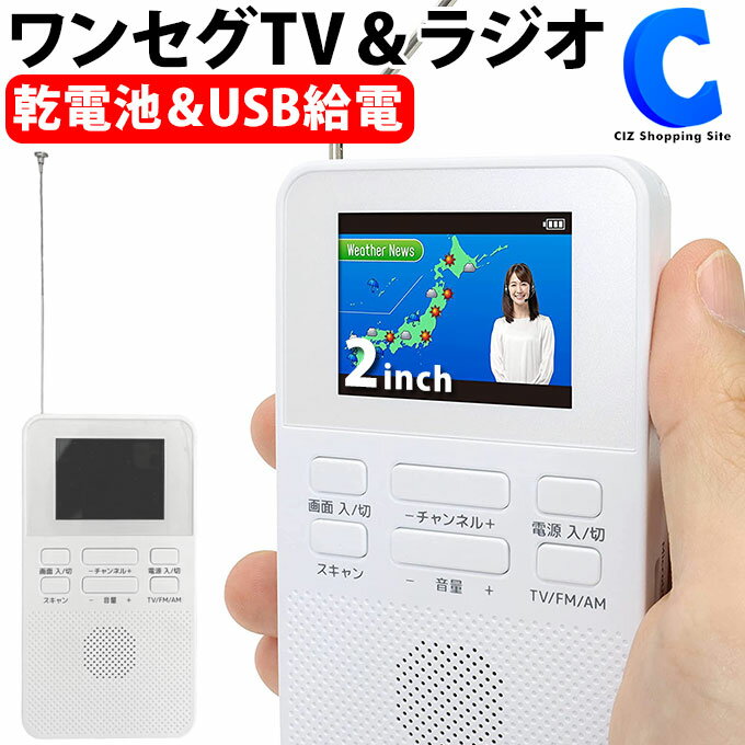 ワンセグテレビ 2インチ AM FMラジオ 2電源 乾電池式 USB電源 USB給電対応 地震 台風 停電 防災 非常用 テレビ ラジオ スピーカー内蔵 ワンセグTV ポータブルテレビ コンパクト 旅行 携行 携帯 乾電池 YGTV2DC