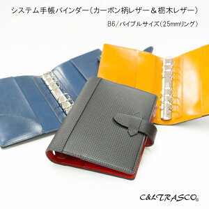 【名入れ無料】システム手帳 B6 バイブルサイズ 内径15mm or 26mm 6穴 リング 革 カーボン カーボン柄レザー 栃木レザー ブランド メンズ レディース おしゃれ 名入れ無料 ギフト ノベルティ ビジネス 日本製 C&L TRASCO CPシリーズ 全3色