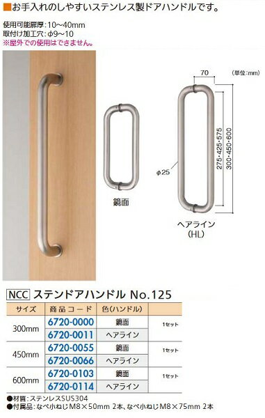 樂天商城 - リフォーム用品 NCC ステンドアハンドル φ25 No125 450mmHL 67200066