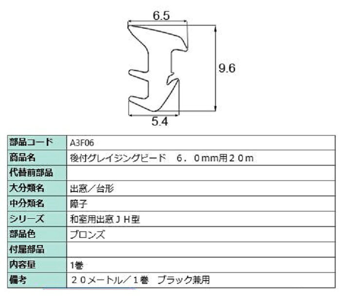 後付グレイチングビード 20m / 1巻 A□F06 交換用 部品 LIXIL リクシル TOSTEM トステム