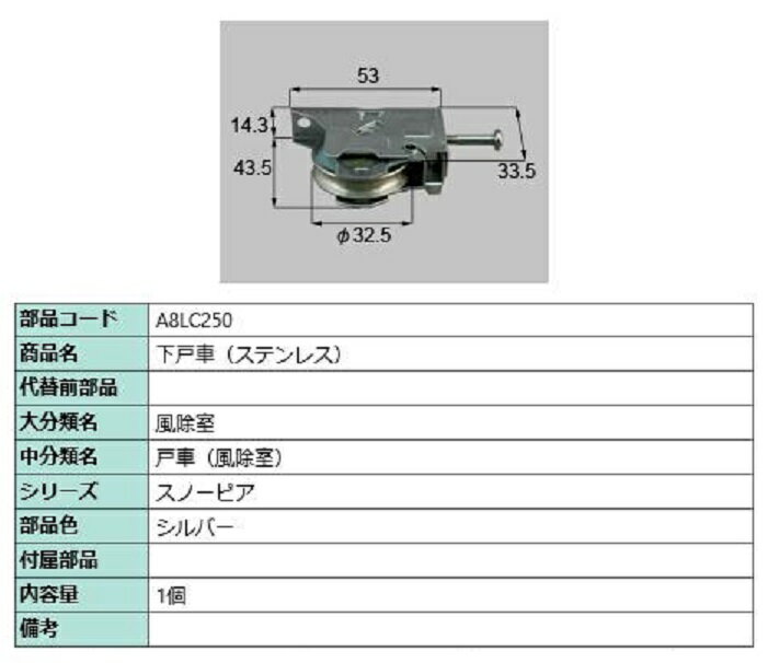 下戸車(ステンレス) / 1個入り 部品色：シルバー A8LC250 交換用 部品 新日軽 LIXIL リクシル TOSTEM トステム