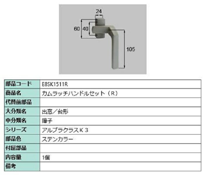 カムラッチハンドルセット / R 部品色：ステンカラー E8SK1511R 交換用 部品 新日軽 LIXIL リクシル TOSTEM トステム