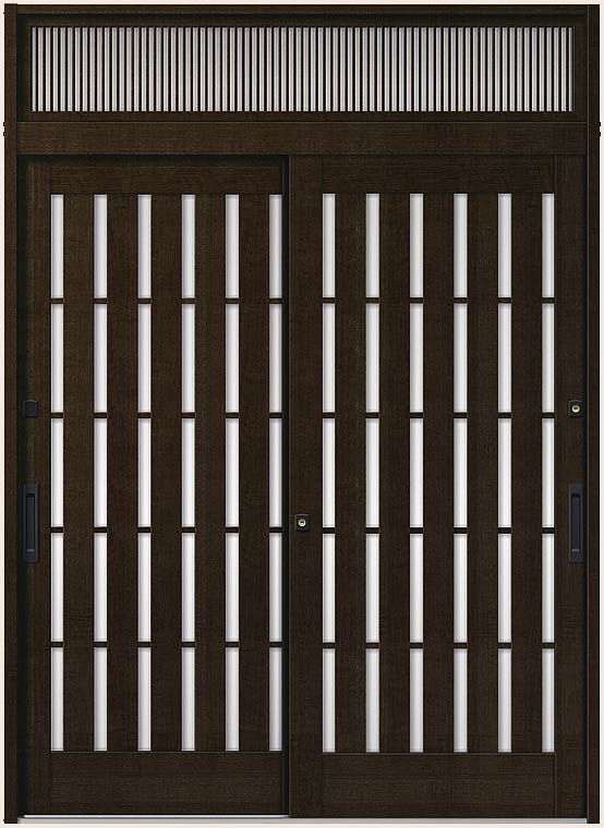 花伝 K6 2枚建て 半外付枠 ランマ付き 94型 板子格子 18723 W：1,870mm × H：2,337mm 玄関引戸 LIXIL リクシル TOSTEM トステム