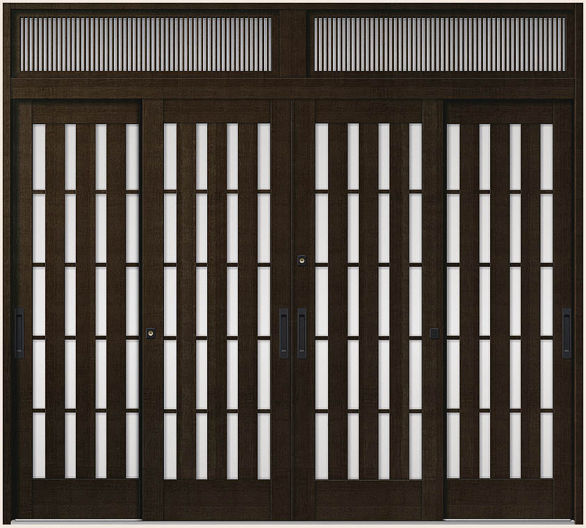 花伝 K6 4枚建て 内付枠 ランマ付き 94型 板子格子 28423 W：2,845mm × H：2,337mm 玄関引戸 LIXIL リクシル TOSTEM トステム
