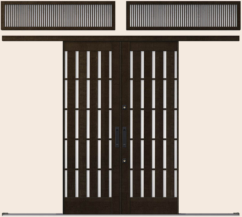 花伝 K6 一筋引分け戸 ランマ付き 94型 板子格子 35119 W：3,514mm × H：1,964mm 玄関引戸 LIXIL リク..