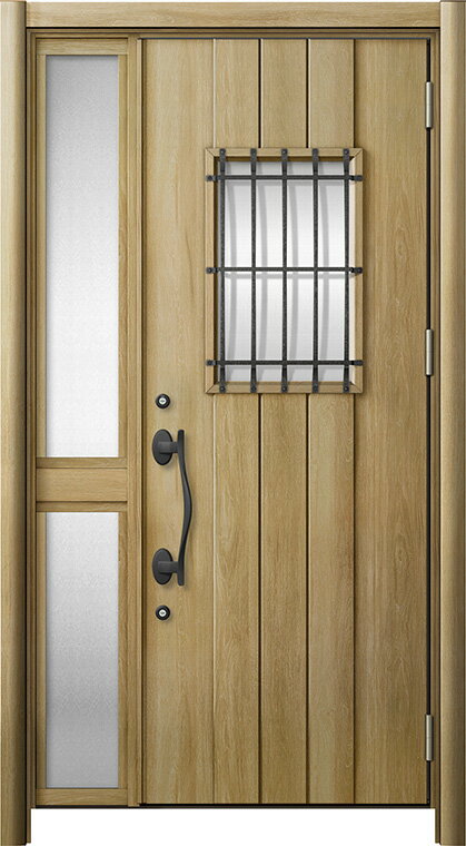 リシェント 玄関ドア3 断熱仕様 / 非防火 K4 D44型 木目調 片袖 中桟付ポスト無 特注サイズ W：1,035～1,336mm × H：1,739～2,439mm カバー工法 LIXIL TOSTEM