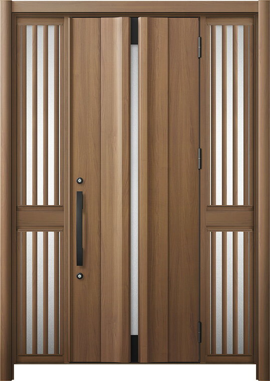 リシェント 玄関ドア3 断熱仕様 / 非防火 K4 G13型 木目調 両袖飾り 中桟付ポスト無 特注サイズ W：1,1..
