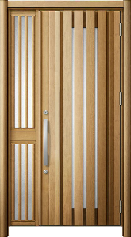 リシェント 玄関ドア3 断熱仕様 / 非防火 K2 G14型 木目調 片袖飾り 中桟付ポスト無し 特注サイズ W：1..