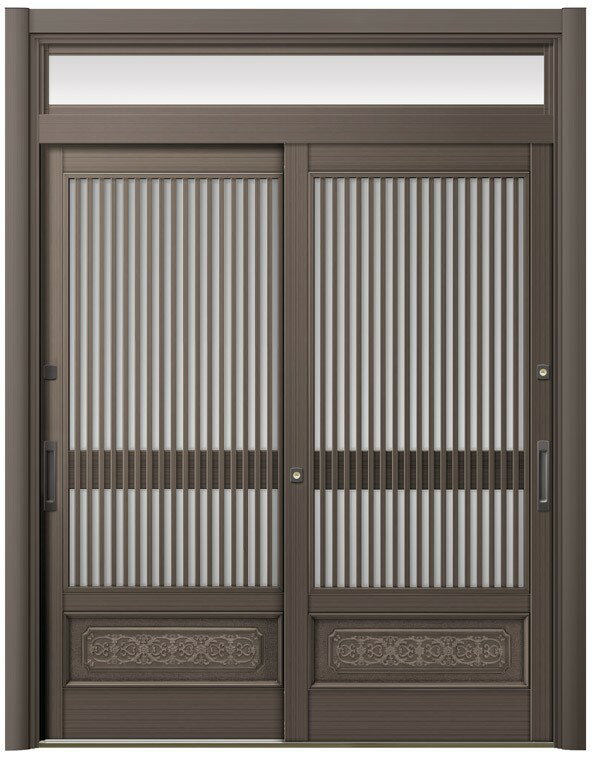 リシェント玄関引戸2 2枚建てランマ付き SG仕様 S60型 アルミ色 簡易タッチキータイプ 特注サイズ W：1..