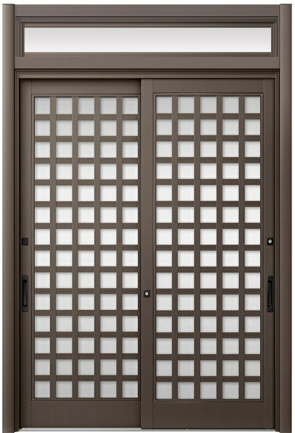 リシェント玄関引戸2 2枚建てランマ付き PG仕様 P25型 アルミ色 簡易タッチキータイプ 特注サイズ W：1..