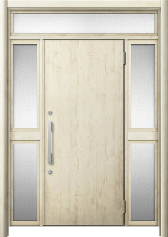 リシェント 玄関ドア3 断熱仕様 / 非防火 K2 M17型 アルミ色 両袖ランマ付中桟付ポスト無 特注サイズ W：1,030～1,695mm × H：1,974～2,600mm LIXIL TOSTEM