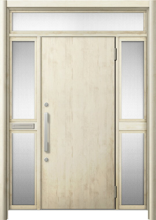 リシェント 玄関ドア3 断熱仕様 / 非防火 K2 M17型 アルミ色 両袖ランマ付中桟付ポスト付 特注サイズ W..