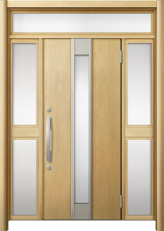 リシェント 玄関ドア3 断熱仕様 / 非防火 K2 M77型 木目調 両袖ランマ付中桟付ポスト無 特注サイズ W：1,030～1,695mm × H：1,974～2,600mm LIXIL TOSTEM