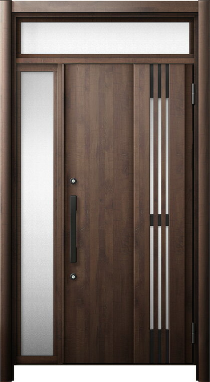 リシェント 玄関ドア3 断熱仕様 / 非防火 K4 M83型 木目調 片袖ランマ付 特注サイズ W：922～1,446mm × H：2,074～2,600mm カバー工法 LIXIL TOSTEM