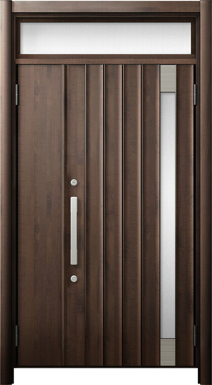 リシェント 玄関ドア3 断熱仕様 / 非防火 K4 P77型 木目調 親子ランマ付 特注サイズ W：966～1,480mm ×..