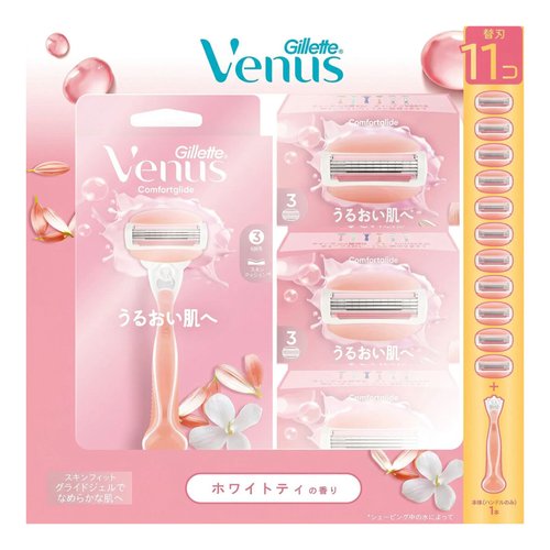 商品の特徴 うるツヤ肌*へ　うるおいジェルでボディソープいらず。水にぬらすだけ！　*シェービング中の水分量によって。 マシュマロクッションでシェービングによるひりつき感を防ぐ 。肌まもってシェービング。 商品の詳細 剃り残しも防ぐ！うるおいジェルは肌にフィット。ヘッドが肌に優しくフィットして剃り残しを防ぐ。ラバークリップで手が濡れてもすべりにくい。 スキンフィット。ぴったり密着し剃り残しを防ぐ。すべてのヴィーナスカミソリに使えます。VIOヘア＆スキンは除く。ホワイトティの香り