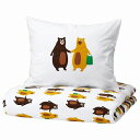 IKEA イケア 掛け布団カバー&枕カバー クマ模様 イエロー ブラウン シングル 150x200cm 50x60cm m30521145 BRUMMIG ブル...