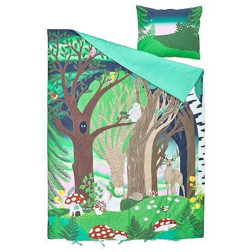 IKEA イケア スコグスデューヴァ 掛け布団カバーシングル150x200cm 枕カバー 50x60cm マルチカラー 森 m70576857 SKOGSDUVA インテリア 寝具 収納 寝具 寝具カバー シーツ 寝具カバーセット おしゃれ シンプル 北欧 かわいい